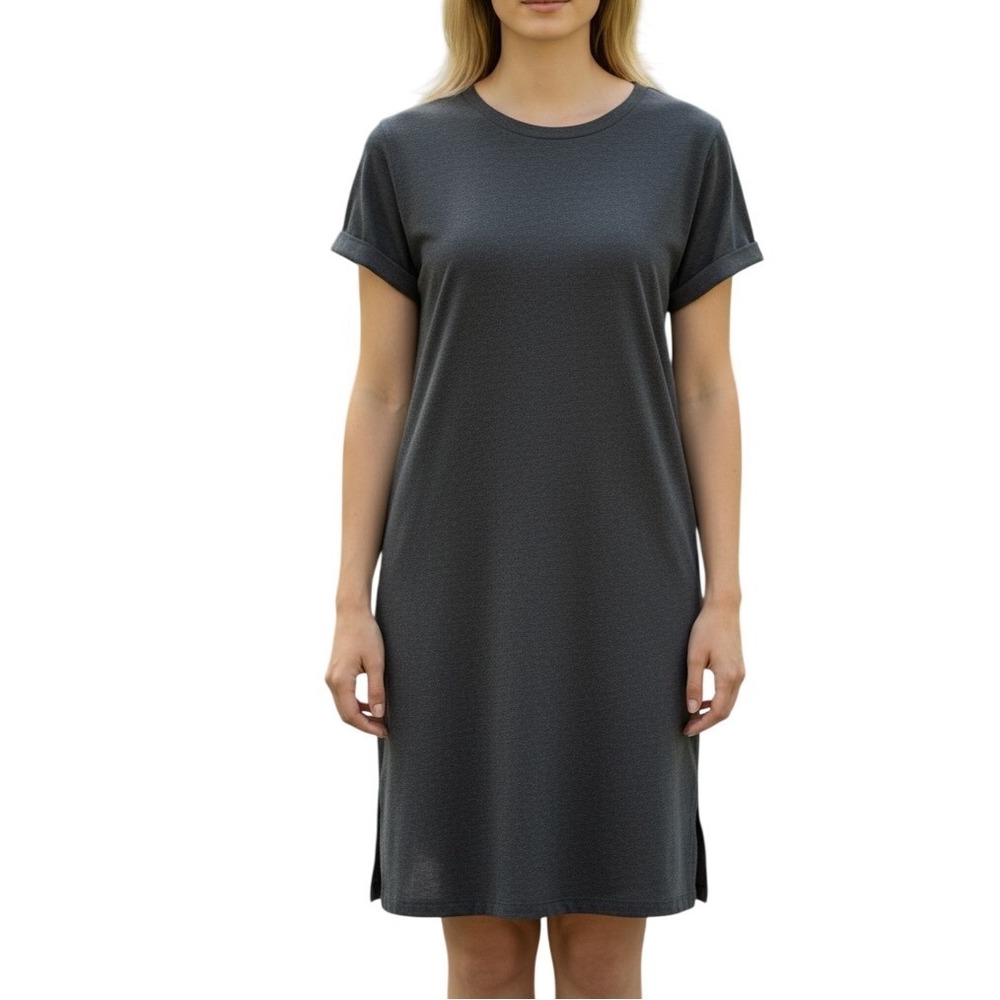 Daily Ritual T-Shirt Dress Womens S Gray Cotton Rolled Sleeve Casual Mini Basic